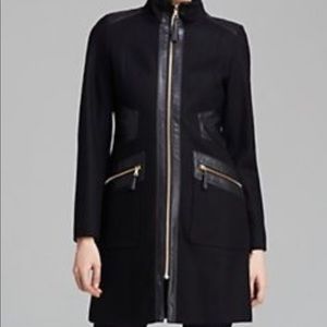 Via Spiga mid length faux leather trim jacket.